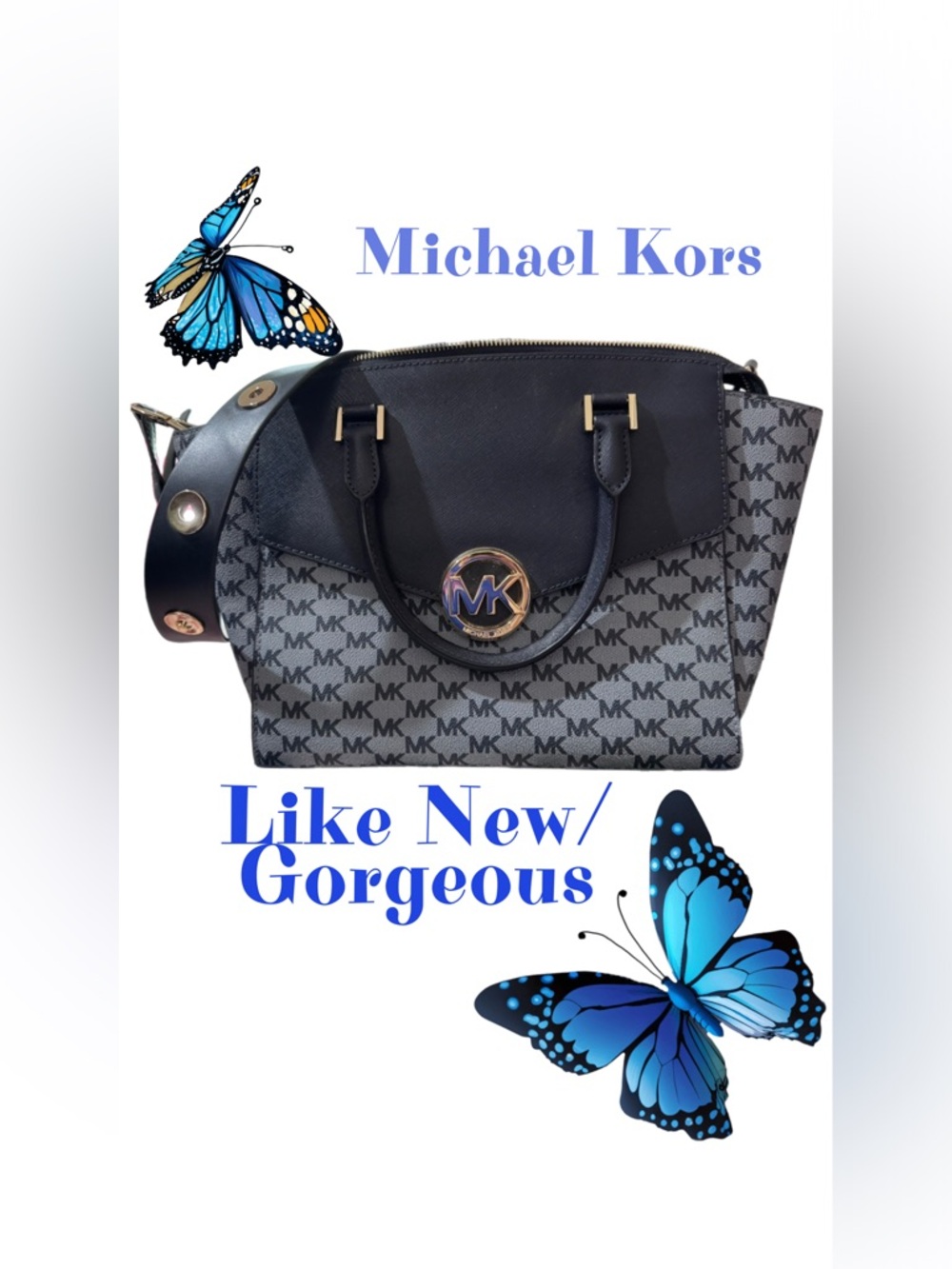 Michael Kors Black & Gray MK Logo Satchel